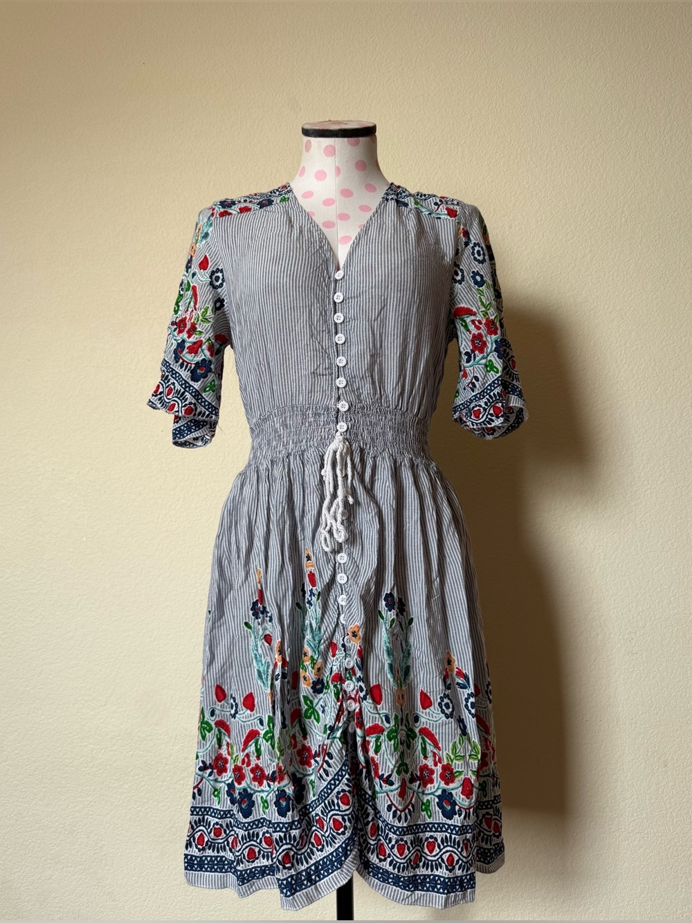 Boho Striped Floral Print Smock Dress
